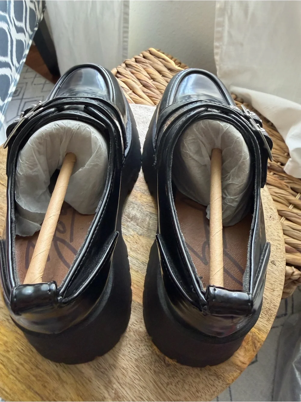 Zodiac Perri Black Patent Double Buckle Platform Lug Sole Loafers Sz 6 new